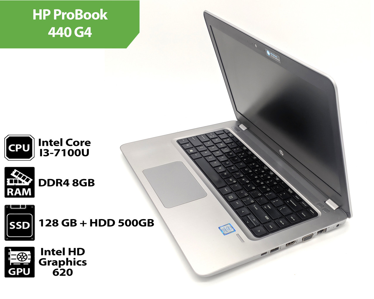 Ноутбук HP ProBook 440 G4 (14.0" / Intel Core I3-7100U / 8Gb / SSD + HDD)