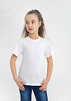 Дитяча однотонна біла футболка бавовна , футболки білого кольору дитячі на класс группу 4 5 6 7 8 9 10 11 12 13 років