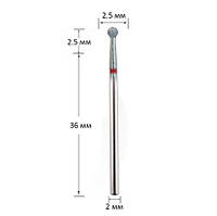 Фреза алмазная для маникюра красная шар диаметр 2.5 мм
