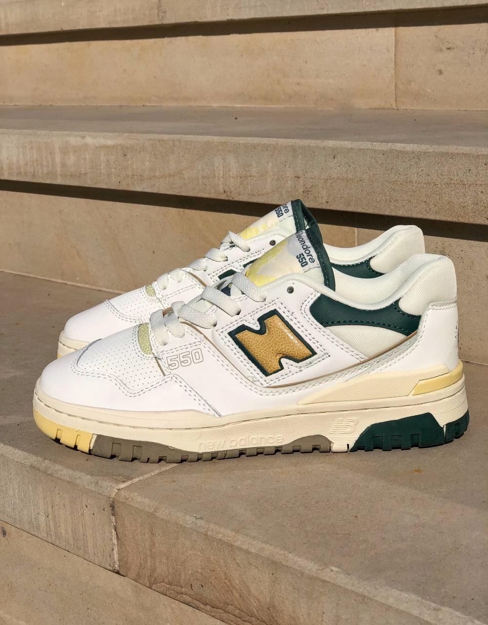 Кросівки чоловічі New Balance 550 Aime Leon білі зелені шкіра Cheldren демісезонні весни модні В'єтнам