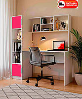 Письменный рабочий стол с надстройкой и пеналом Teenager (Тинейджер) корпус Белый/фасады цвет Малина (розовый)