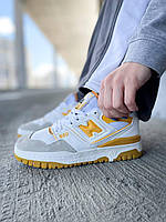 Кроссовки мужские New Balance 550 White Yellow белые желтые кожа нью беленс демисезонные весна модные Вьетнам