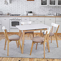 Комплект кухонной мебели Onto Алонзо 100 Премиум дерево белый стол + 4 стула Вито Премиум дерево бежевые