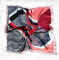 Платок малегький шейный на сумку на шею на прическу шелковый Клер красный/серый