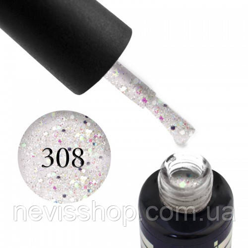 Гель-лак Oxxi Professional 308 сріблясті і голографічні блискітки та конфетті на прозорій основі, 10