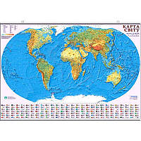 Карта мира общегеографическая 1:22000000 картон ламинация планки