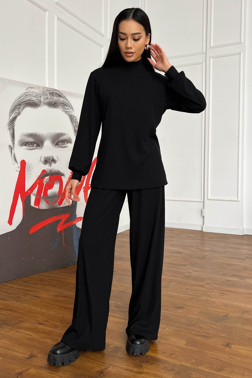 Жіночий трикотажний брючний чорний костюм Арман 42 44 46 48 розмір