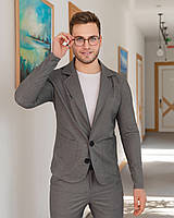Стильный льняной костюм для кэжуал образа серый классический пиджак и брюки, идеально подходит к кроссовкам