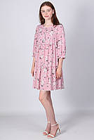 Платье женское розовый цветы белый на пуговицах софт мини Актуаль 074, 46