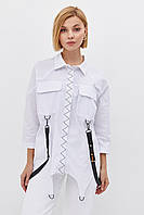 Сорочка жіноча оригінальна стильна оверсайз з кишенями біла Modna KAZKA MKRM2404-1