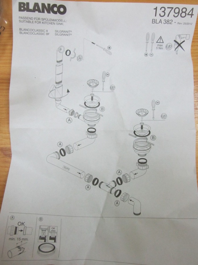 Сифон Blanco 137984 на двухчашевую кухонну мийку (Німеччина)