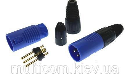 01-03-021. Штекер CANON (XLR) 3pin під кабель, корпус пластик, синій