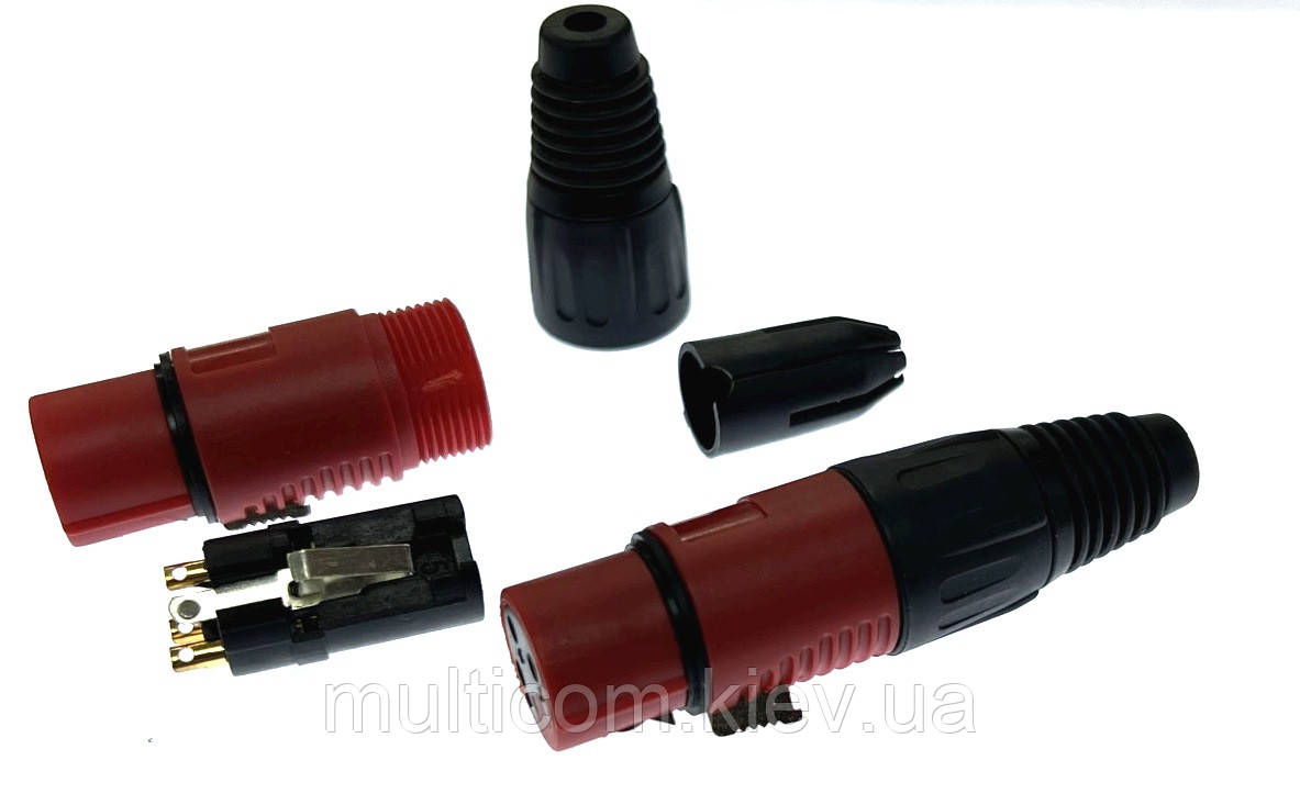 01-03-072. Гніздо CANON (XLR) 3pin під кабель, корпус пластик, червоне