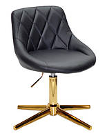 Стілець Foro GD-Modern Base чорний шкірозамінник, на золотій хрестовині зі стопами, регулювання висоти, фото 2