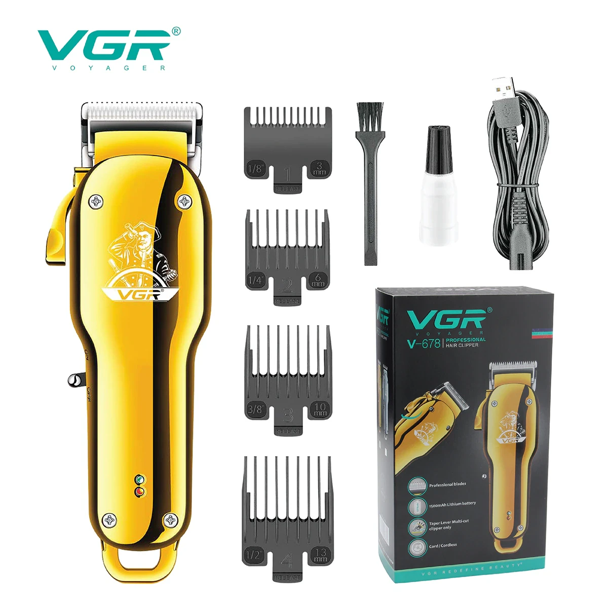 Машинка для стрижки волосся й бороди професійна акумуляторна VGR V-678