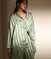 Атласная пижама костюм в полоску Эдем JULY'S SONG размер XXL 50 оливковый