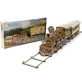 Дерев'яний механічний конструктор Wood Trick поезд.Техніка збірки - 3d пазл