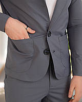 Летний повседневный костюм классический серый пиджак и штаны однотонный S