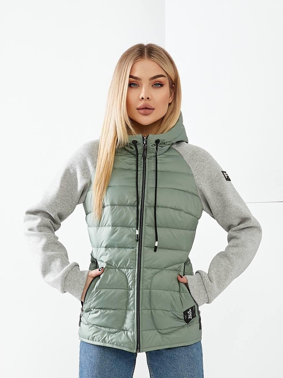 Жіноча демисезона куртка «Комбінована» арт. 1011 зеленого кольору/ оливковий/ оливка