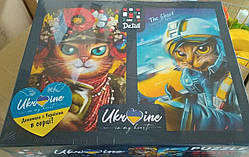 Пазл 2 в 1 (500 ел. + 500 елм. = 1000дет ) Кішечка-воїн та Привид Києва DT500-09 Vladi Toys