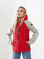 Женская демисезонная куртка «Комбинированая» арт. 1011 красного цвета / красный
