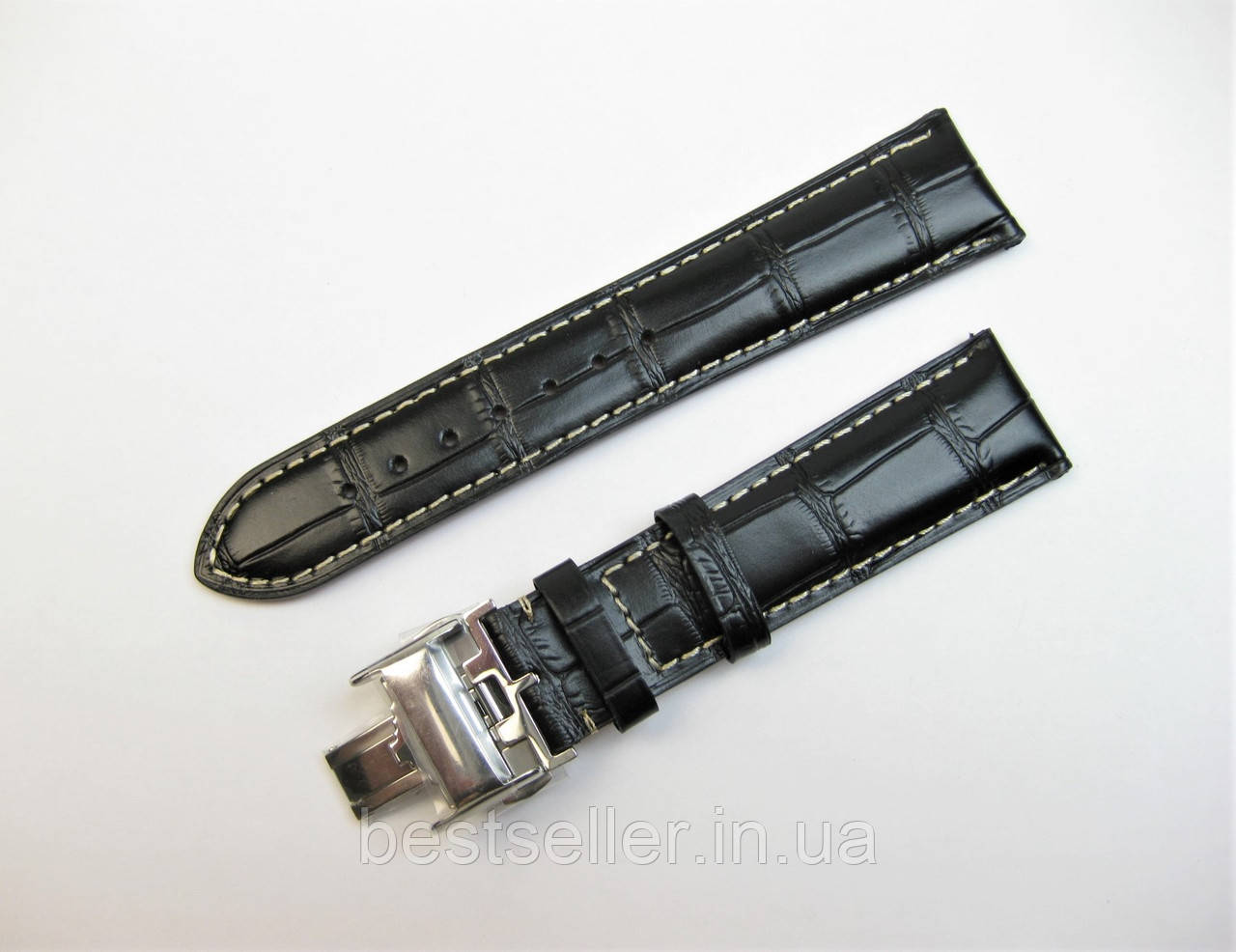 Ремінець до годинників LONGINES 21/18mm із застібкою потрійний замок чорний (крокодил).