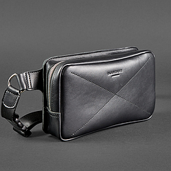 Сумка-слінг чоловіча шкіряна бананка, сумка з натуральної шкіри на пояс або на груди чоловіча чорна