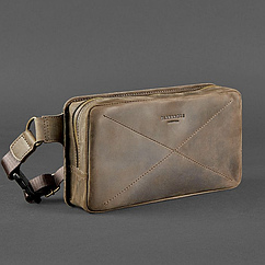 Сумка-слінг чоловіча шкіряна бананка, сумка з натуральної шкіри на пояс або на груди чоловіча темно-коричнева