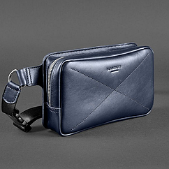 Сумка-слінг чоловіча шкіряна бананка, сумка з натуральної шкіри на пояс або на груди чоловіча темно-синя