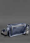 Сумка-слінг чоловіча шкіряна бананка, сумка з натуральної шкіри на пояс або на груди чоловіча темно-синя, фото 6
