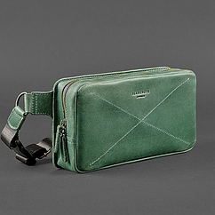 Сумка-слінг чоловіча шкіряна бананка, сумка з натуральної шкіри на пояс або на груди чоловіча зелена