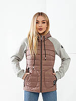 Жіноча демисезона куртка «Комбінована» арт. 1011 кавового кольору/ кава