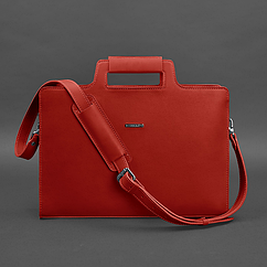 Жіноча шкіряна сумка для ноутбука та документів велика офісна горизонтальна через плече з ручками червона