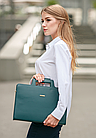 Жіноча шкіряна сумка для ноутбука та документів велика офісна через плече з ручками зелена, фото 5
