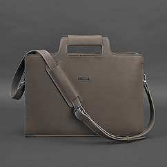 Жіноча шкіряна сумка для ноутбука та документів велика офісна через плече з ручками темно-бежева