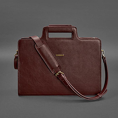 Жіноча шкіряна сумка для ноутбука та документів велика офісна горизонтальна через плече з ручками бордова