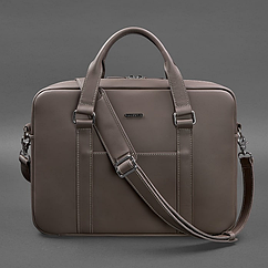 Жіноча шкіряна сумка для ноутбука та документів велика офісна на плече з ручками темно-бежева