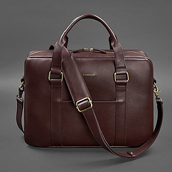 Жіноча шкіряна сумка для ноутбука та документів велика офісна на плече з ручками бордова