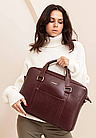 Жіноча шкіряна сумка для ноутбука та документів велика офісна на плече з ручками бордова, фото 8