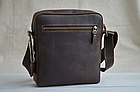 Чоловіча шкіряна сумка через плече планшет месенджер із натуральної шкіри  без клапана коричнева 22×20×5 см, фото 2