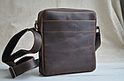 Чоловіча шкіряна сумка через плече планшет месенджер із натуральної шкіри  без клапана коричнева 22×20×5 см, фото 3