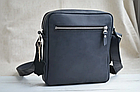 Чоловіча шкіряна сумка через плече планшет месенджер із натуральної шкіри без клапана чорна 22×20×5 см, фото 2