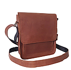 Чоловіча шкіряна сумка через плече месенджер із натуральної шкіри з клапаном світло-коричнева 23×20×6 см, фото 2