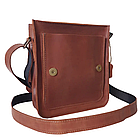 Чоловіча шкіряна сумка через плече месенджер із натуральної шкіри з клапаном світло-коричнева 23×20×6 см, фото 3