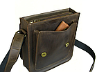 Чоловіча шкіряна сумка через плече планшет месенджер із натуральної шкіри з клапаном коричнева 23×20×6 см, фото 3