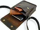Чоловіча шкіряна сумка через плече планшет месенджер із натуральної шкіри з клапаном коричнева 23×20×6 см, фото 4
