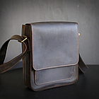 Чоловіча шкіряна сумка через плече планшет месенджер із натуральної шкіри з клапаном коричнева 23×20×6 см, фото 7