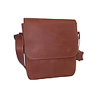 Чоловіча шкіряна сумка через плече 2 відділи планшет із натуральної шкіри з клапаном світло-коричнева 23×20×7 см, фото 2