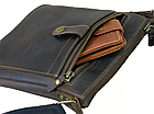 Чоловіча тонка шкіряна сумка через плече планшет месенджер із натуральної шкіри без клапана коричнева 22×20×3 см, фото 3