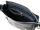 Чоловіча шкіряна сумка через плече месенджер із натуральної шкіри з клапаном чорна з білою строчкою 23×20×5 см, фото 5